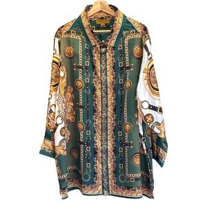 Vintage Prestige Original Button Up Shirt Baroque Maximalist Luxury Green 3X